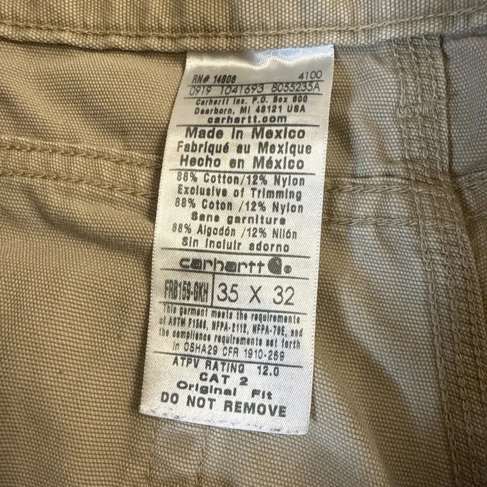Carhartt FR Pants Mens 35x32* Khaki Flame Resistant Workwear CAT 2 NFPA 2112